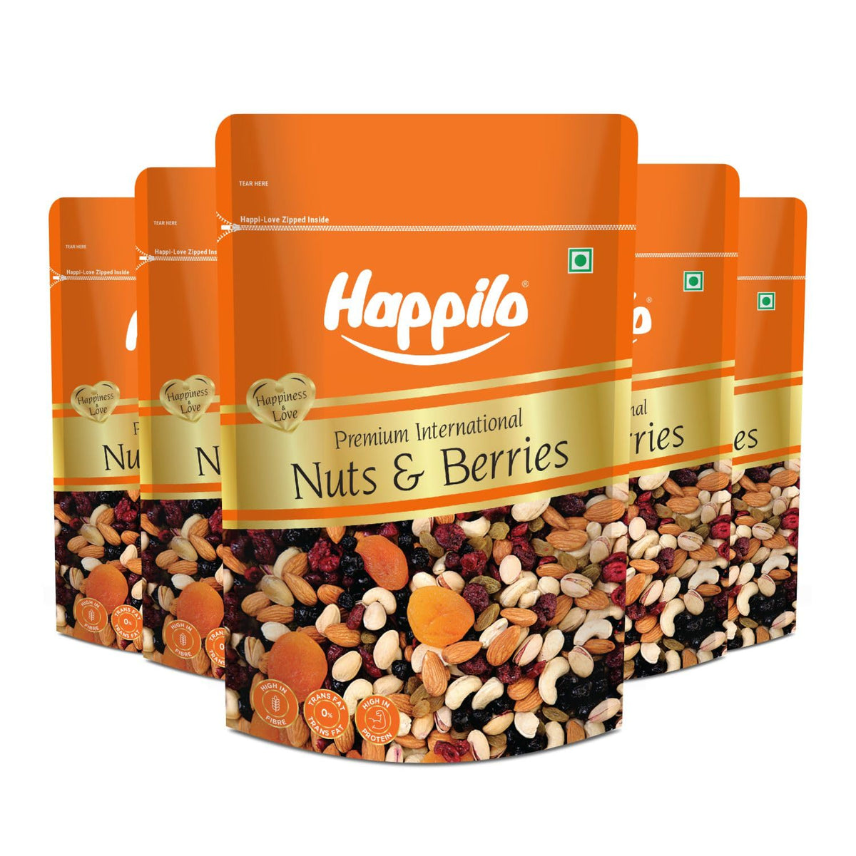 Happilo Premium International Dried Nuts and Berries, 200g (Pack of 5)