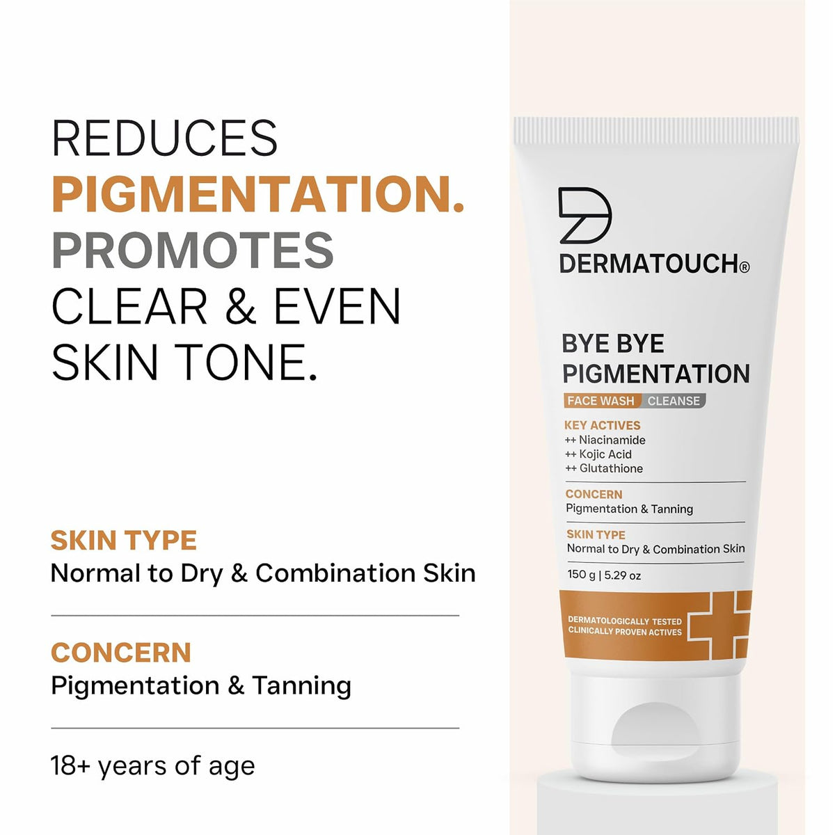 DERMATOUCH Bye Bye Pigmentation Face Wash | Niacinamide, Kojic Acid & Glutathione | For Tan and Anti-Pigmentation | Dermatologist Tested | For Men & Women | 150