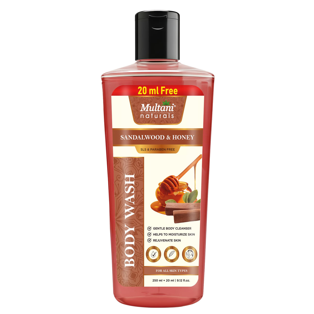Multani Naturals Sandalwood & Honey Body Wash I Body Wash with Sandalwood & Almond Oil and Aloe Vera Extracts for Men & Women – its Unisex I Herbal Body Cleanse