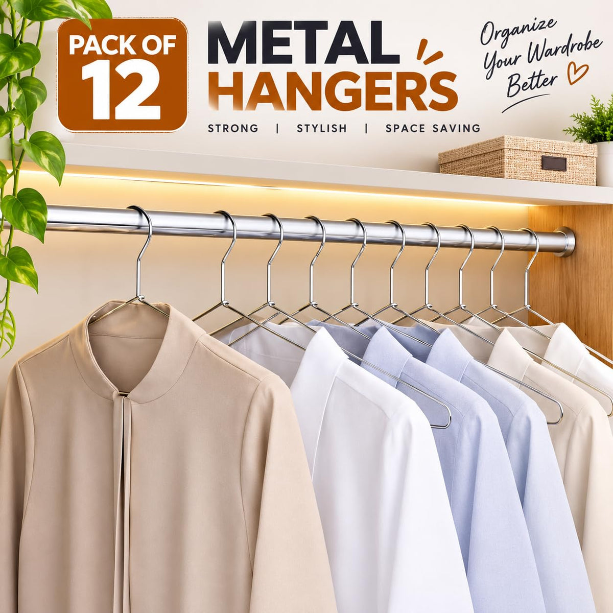 PulGos 𝟏𝟐 𝐏𝐜𝐬 Metal Cloth Hanger |Rust Free - 𝐔𝐥𝐭𝐫𝐚 𝐓𝐡𝐢𝐧 Hangers for Wardrobe & Closet Organizer Hangers for clothes |Space Saving |Non Slip Grip