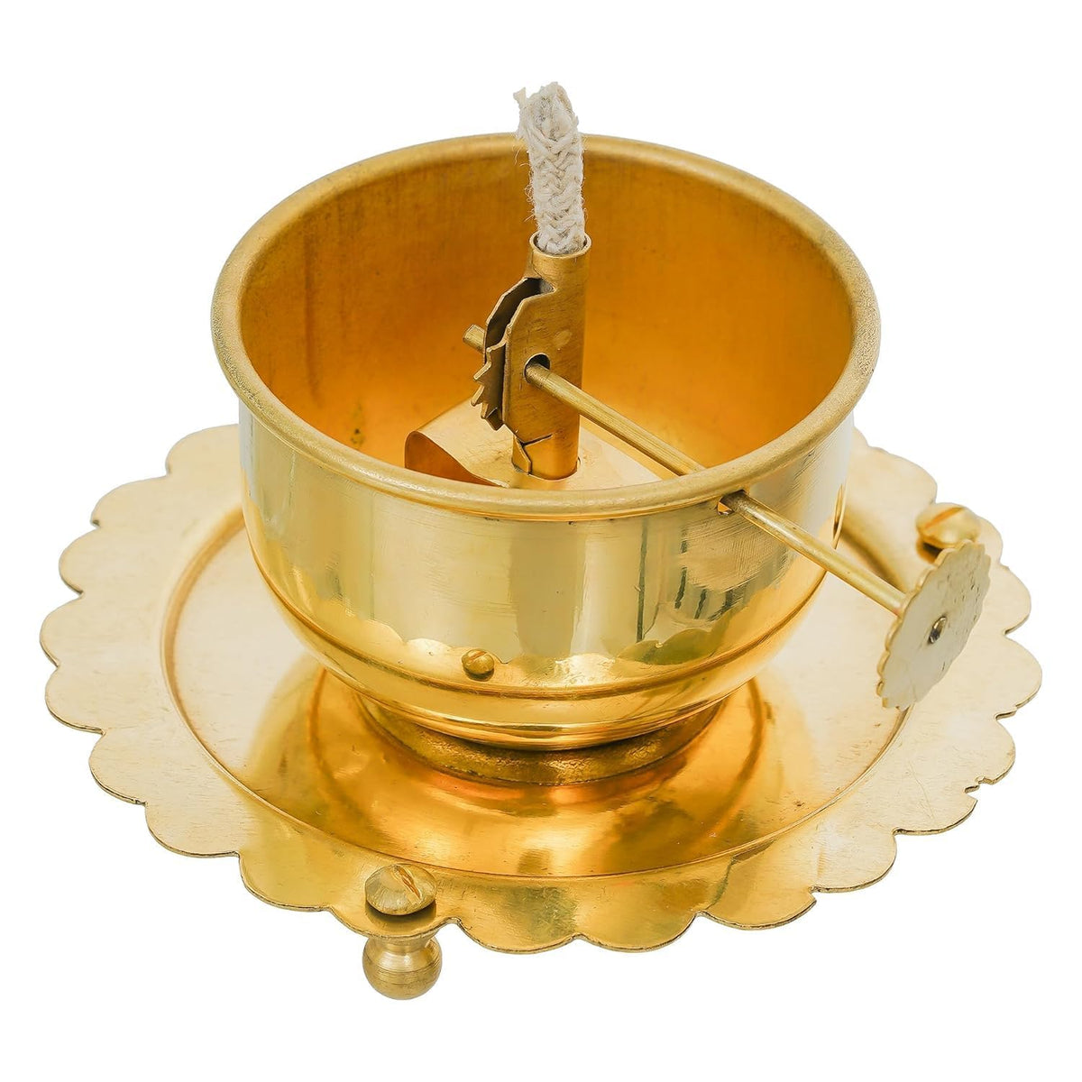 Brass Akhand Jyot Diya with Adjustable Bati Wick Lifting Screw Home Decoration Gifting Joyti Holder Navratri & Borosilicate Glass Cover Oil Diyas Pooja(Small)