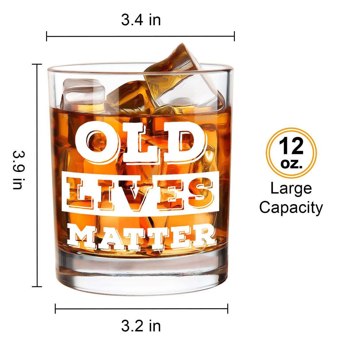 LIGHTEN LIFE Old Lives Matter Whiskey Glass 12 oz,Rock Glass in Valued Wooden Box,Funny Birthday or Retirement Gift for Grandpa,Dad ,Old Man,Old Fashioned Whisk