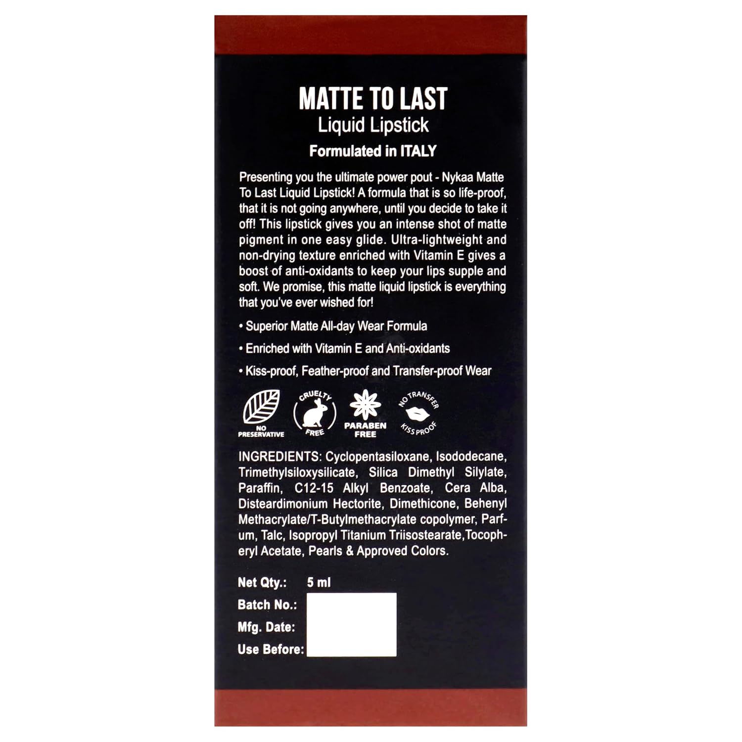 Nykaa Matte to Last Liquid Lipstick, Matte Finish, 5ml - 18 Chai