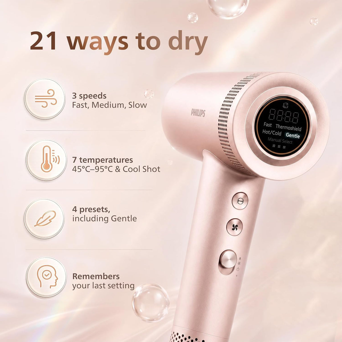 Philips Hydrating Hair Dryer | Water ions maintain 100% Hair strength | Mositure Rich Shine & Frizz Reduction | ThermoShield Sensors for customized drying | Pow