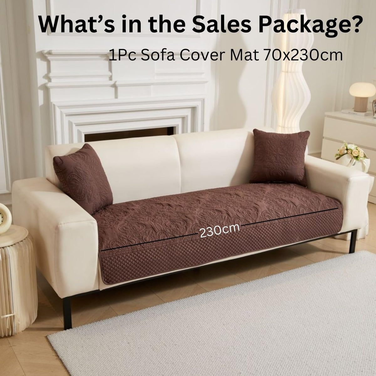 HOMETHREADS Premium Embroidered Cotton Sofa Cover Mat with PVC Backing for Non-Slip Comfort (Brown, 5 Seater | 70x230cm) 5 Seater | 70x230cm Brown