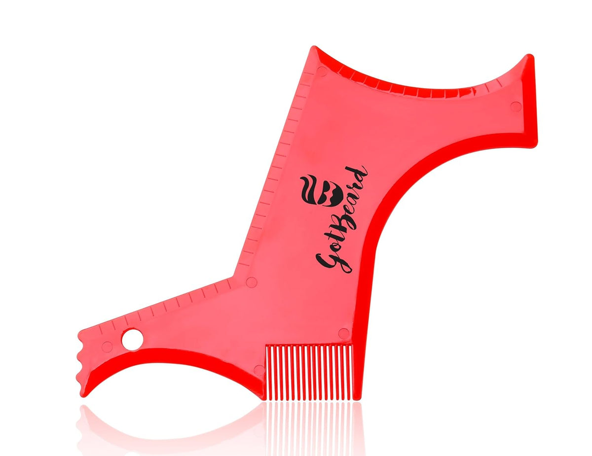 Pro All in One Beard Shaping Template Tool & Beard Comb. (Red)