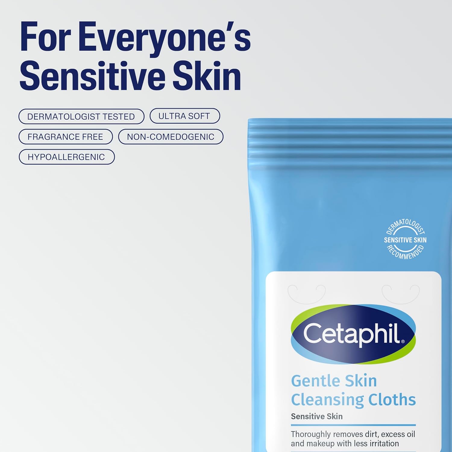 Cetaphil Face and Body Wipes, Gentle Cleansing Cloths, 50 Count, Twin Pack, for Dry, Sensitive Skin, Flip Top Closure, Great for the Gym, Travel, in the Car, Hypoallergenic, Fragrance Free