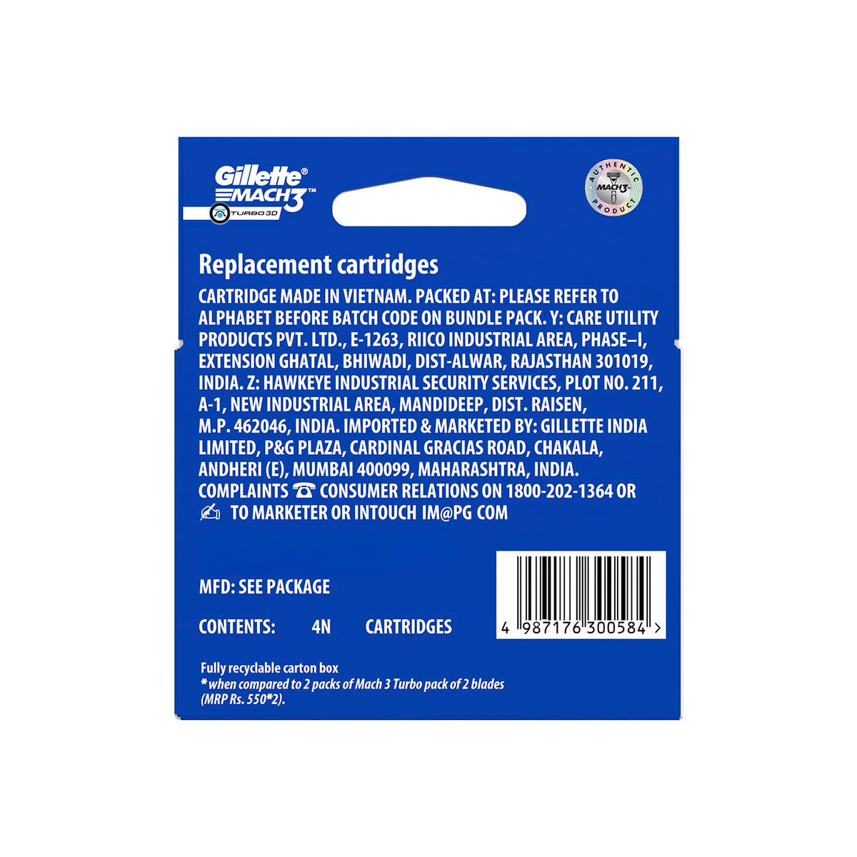 Gillette Mach3 Turbo, Pro Shaving Blades For Men | 10 Cartridges, Super Value Pack | Enhanced Lubrication | 10 Cartridges Last Up-To 150 Shaves | Your Most Comf