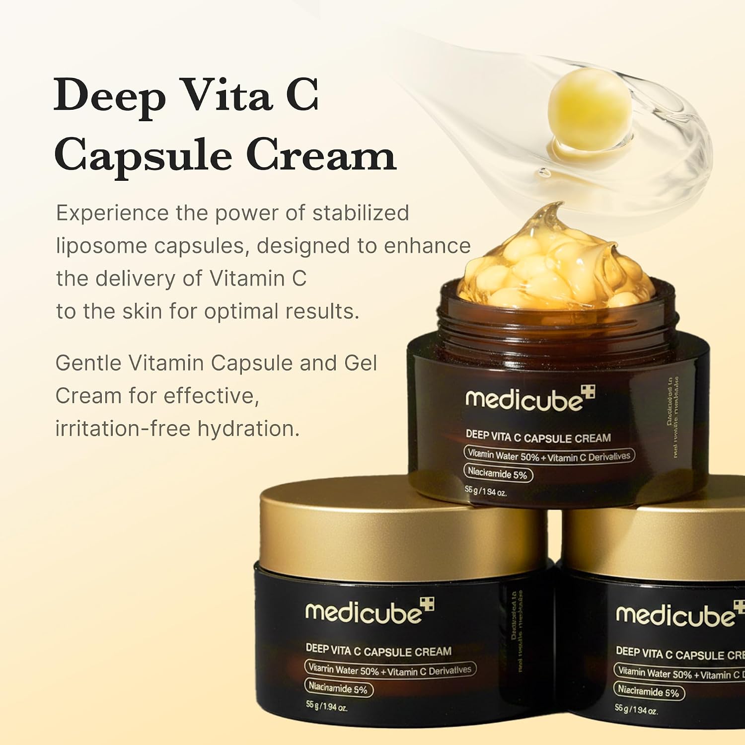 Medicube Deep Vitamin C Golden Boba Capsule Face Moisturizer - Liposome Capsules For Wrinkles, Skin Radiance - Transparent Gel for Glow Hydration - Korean Skin Care 1.94 oz
