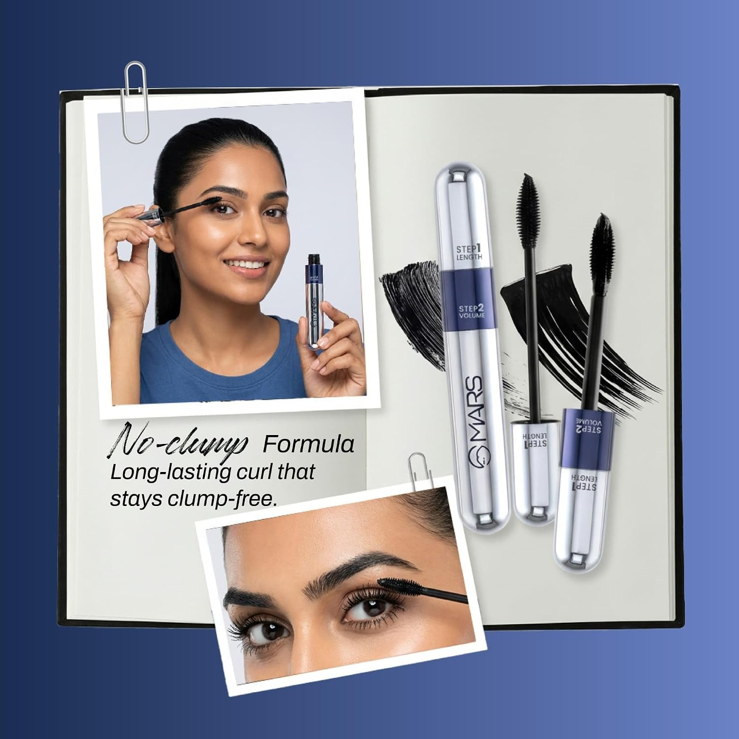 MARS Double Trouble 2-in-1 Mascara (15 ml) | Maximum Volume & Extended Length | Upto 18 Hours | Intense Jet Black | Long Lasting, Clump Free Mascara | Waterproof and Smudge-Proof