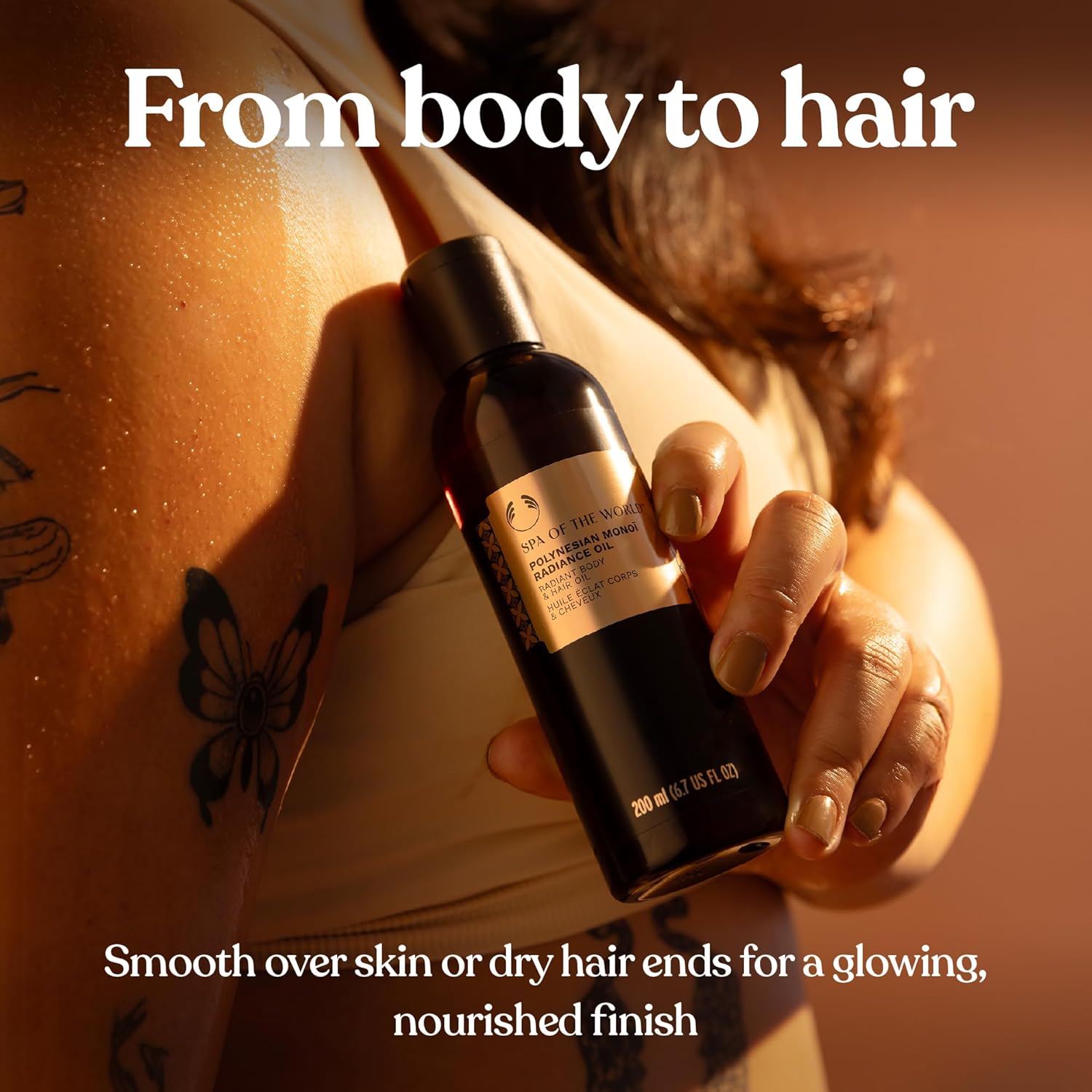 The Body Shop Polynesian Monoi Radiance Body & Hair Oil | Lightweight Oil for Glowing Hair and Skin | Delicate Floral Scent, Vegan, 200 ml / 6.7 oz