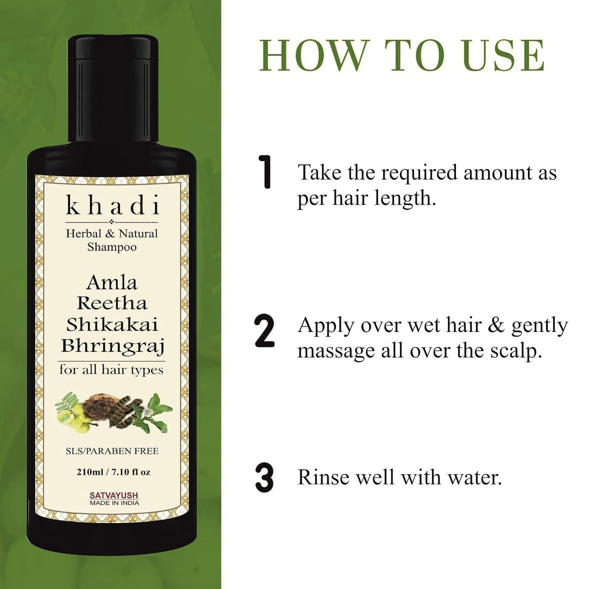 Khadi Amla Reetha Shikakai Bhringraj SLS-Paraben free Ayurvedic Shampoo Anti Dandruff -210 ml 210 ml (Pack of 1)