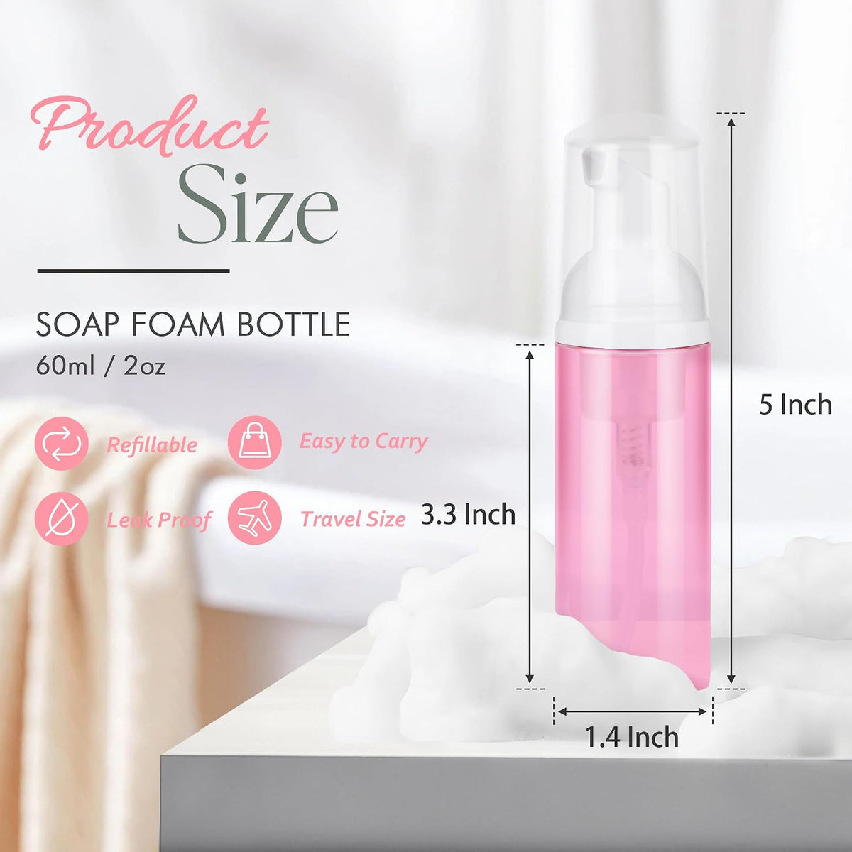 Foam Pump Bottle 3Pcs Travel Lash Shampoo Bottle, Empty Portable Refillable Mousse Foam Soap Dispenser for Hand Soap, Lash Cleanser, Shampoo, Face Wash, Cosmeti