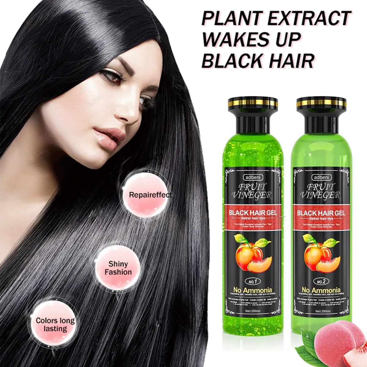 Adbeni Fruit Vineger Gel Hair Color, Black | Natural Hair Dye for Men & Women | No Ammonia | Long-Lasting, Gentle on Scalp | 500ml Black Black 500 ml (Pack of 1