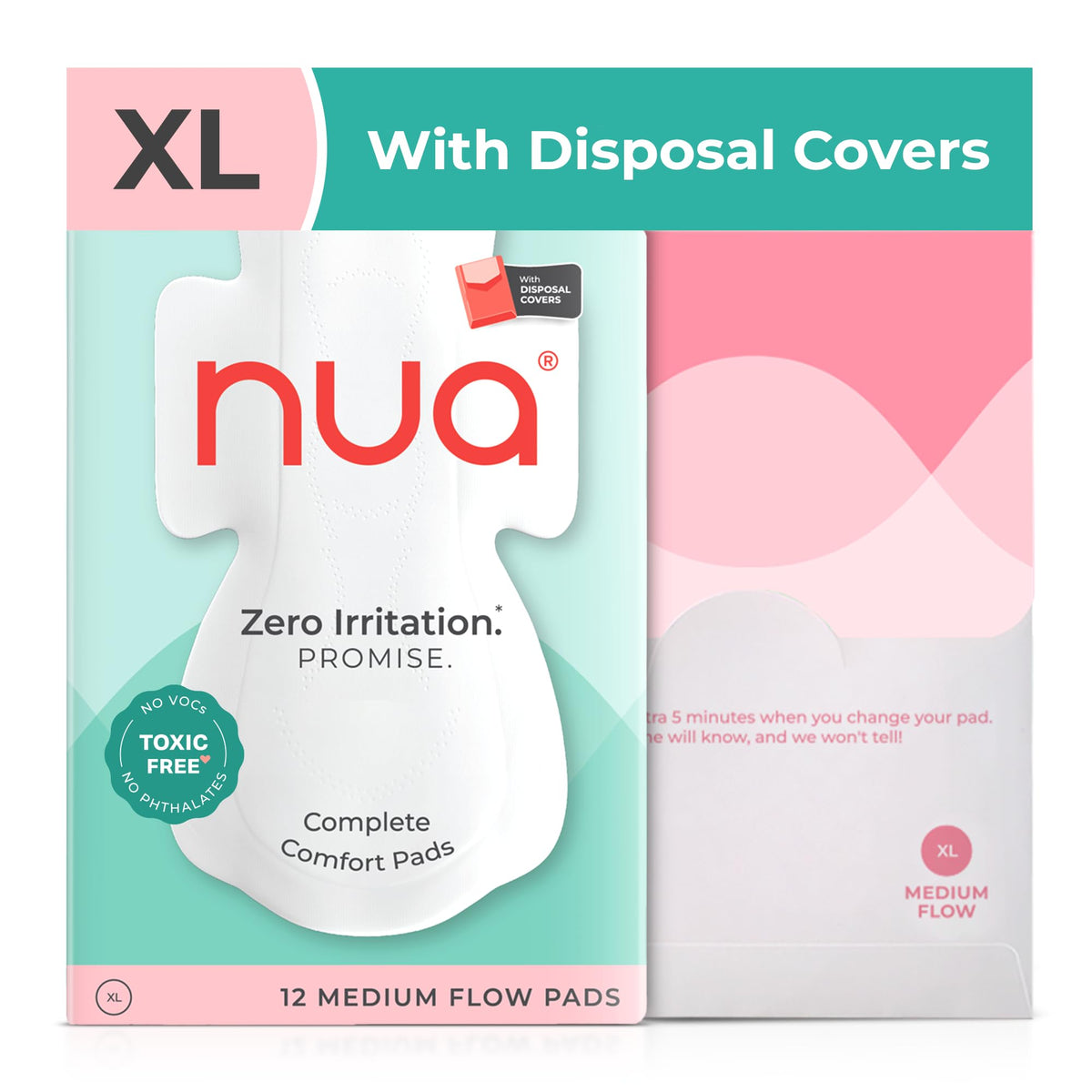 Nua Complete Comfort Sanitary Pads - Designed for Sensitive Skin | Pack of 12 pads for Medium flow, with Disposal covers | Zero Irritation | Comfortable All-Day