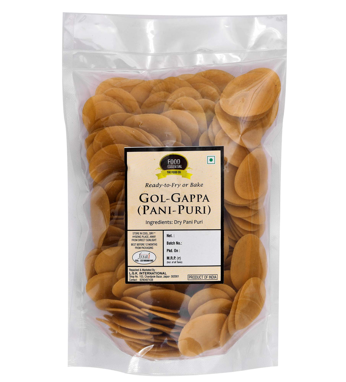 Food Essential Ready-to-Fry Dry Gol Gappa (Pani Puris) 1 kg. 1.0 Kilograms