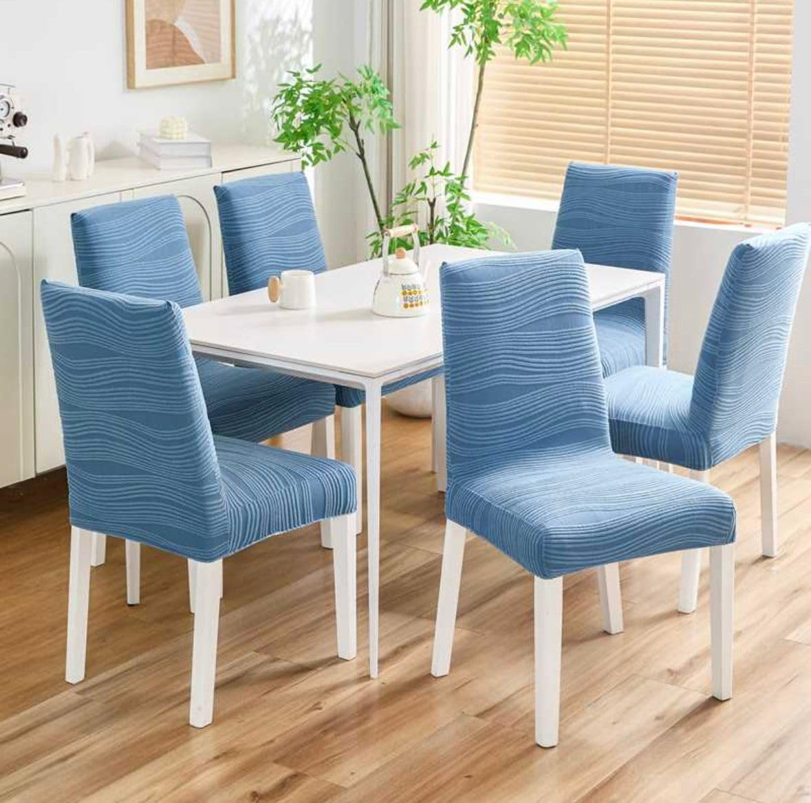 HOMETHREADS Stretchable Jacquard Chair Seat Covers – Elastic, Removable & Washable Seat Protector for Dining Room, Kitchen, Party & Restaurant Chairs – Durable