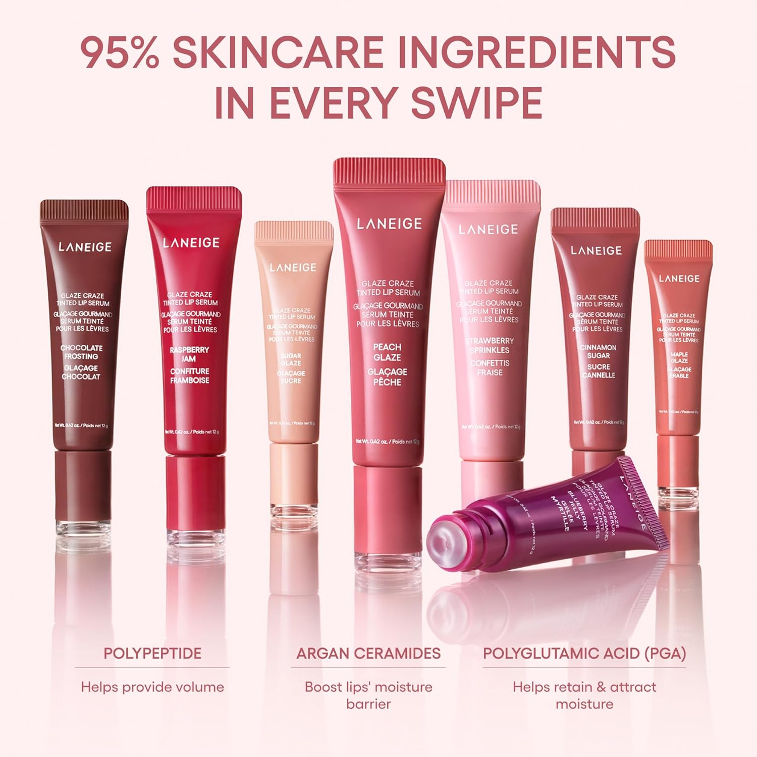 Laneige Glaze Craze Tinted Lip Serum | Plumping, Nourishing Hydration with Polypeptide and Ceramides | Lip Balm for Dry & Chapped Lips |Ultra Glamorous Shiny Lips
