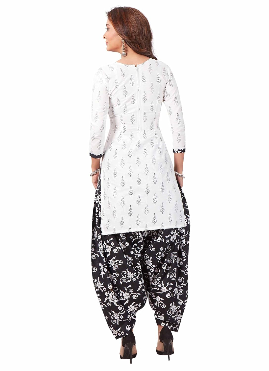 Miraan Cotton Printed Readymade Salwar Suit For Women (BANDCOLOR915) S White