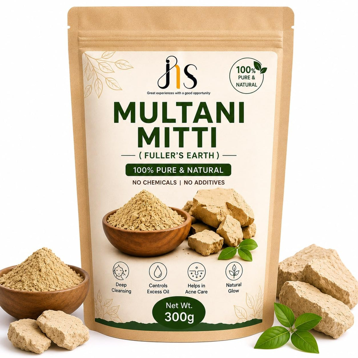 Pure Multani Mitti Powder for Face and Hair Care, Natural Clay for Smooth Healthy Skin