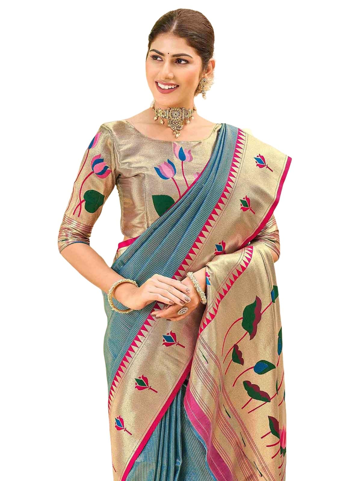 Women's Silk Weaving Paithani Saree with Unstitched Blouse Piece