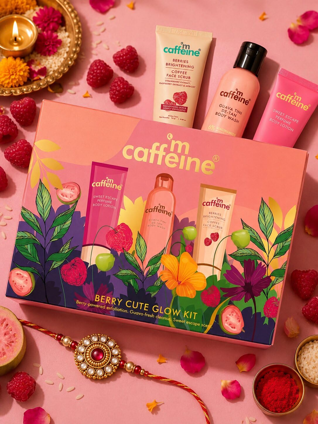 mCaffeine Berry Cute Glow Kit for Rakhi | With Guava Tini De-Tan Body Wash with 6% Brightening Blend + Sweet Escape Perfume Body Lotion with fruity-floral fragr