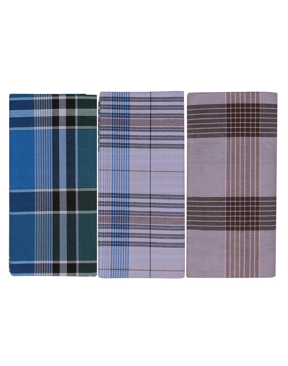 Men's Cotton Checks Lungi,2 Mtr length, 3 Piece pack