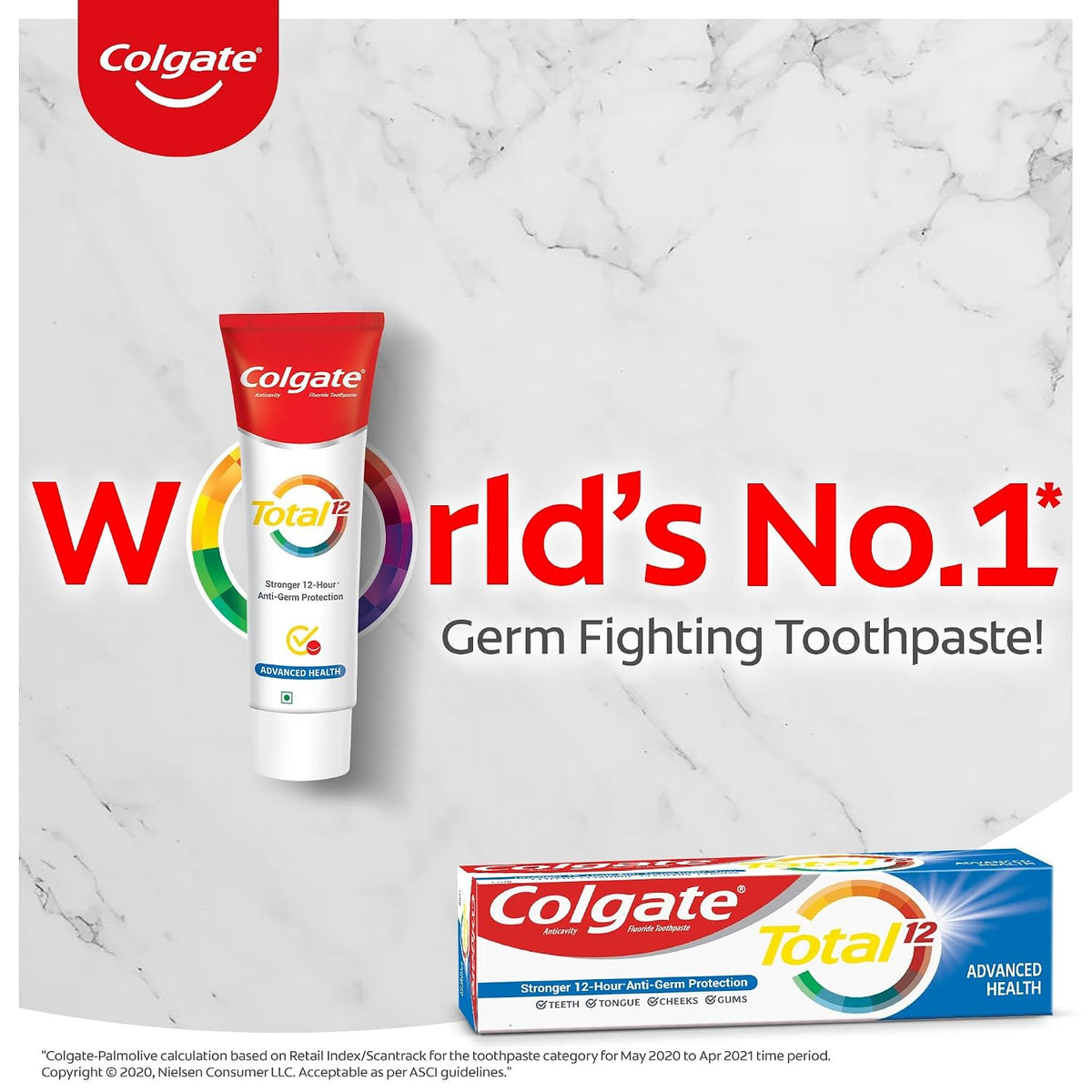 Colgate Total Whole Mouth Health, Antibacterial Cavity Protection Toothpaste, 120gm + 120gm (Advanced Health, Saver Pack)