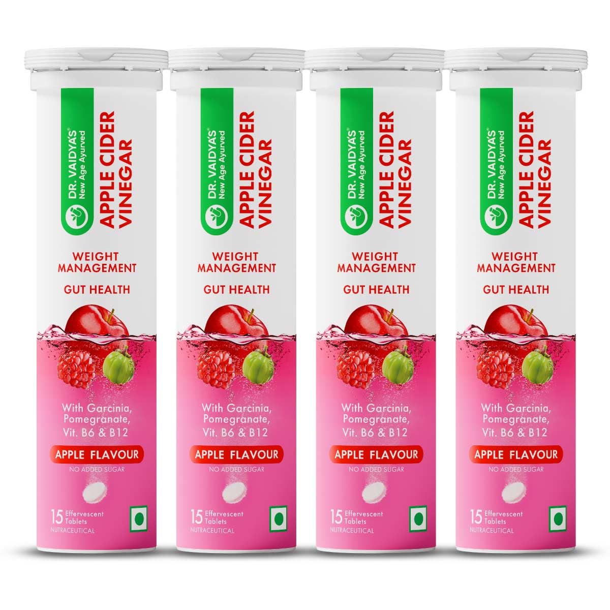 Dr. Vaidya's Apple Cider Vinegar (ACV) Effervescent Tablets with Garcinia, Pomegranate, Vitamin B6 & B12 | Supports Weight Management, Metabolism, Digestion & G