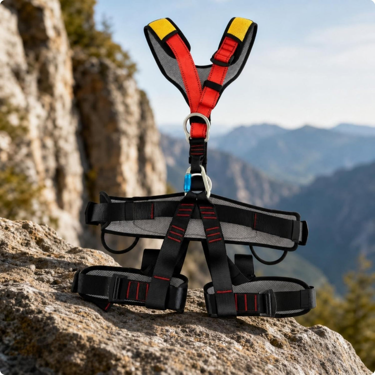 Full-Body Harness with Padded Sections 100 Kg Load Capacity Full Body Harness Adjustable for Maintenance Workers, Climbers, Climbing, Descent | Aluminum Pear Lo