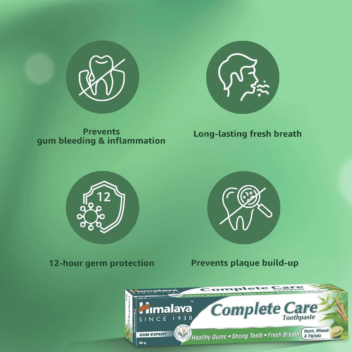 Himalaya Complete Care Toothpaste 600g(150gx4, Pack of 4)| For Strong Teeth & Healthy Gums | With Neem, Miswak & Triphala | Herbal Formulation