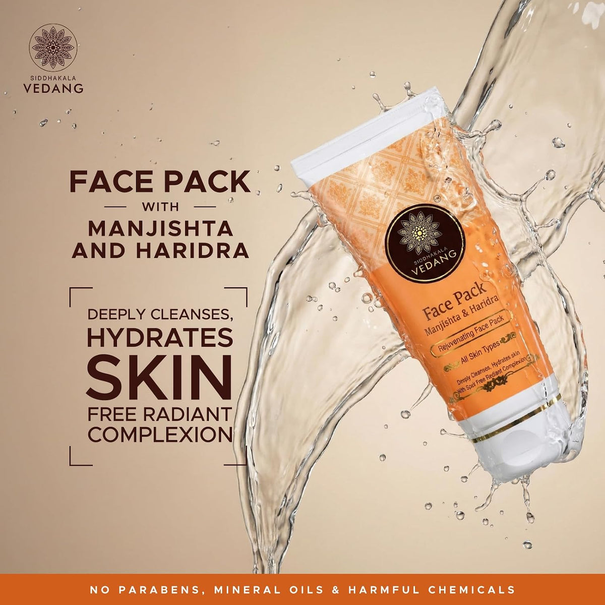 Face Pack (Manjishta & Haridra) for Glowing Skin & Tan Removal | Ayurvedic Blend with Daruharidra, Jeshthmadh, Aloe vera, Kaolin Clay - 100ml (Pack of 1) Fresh