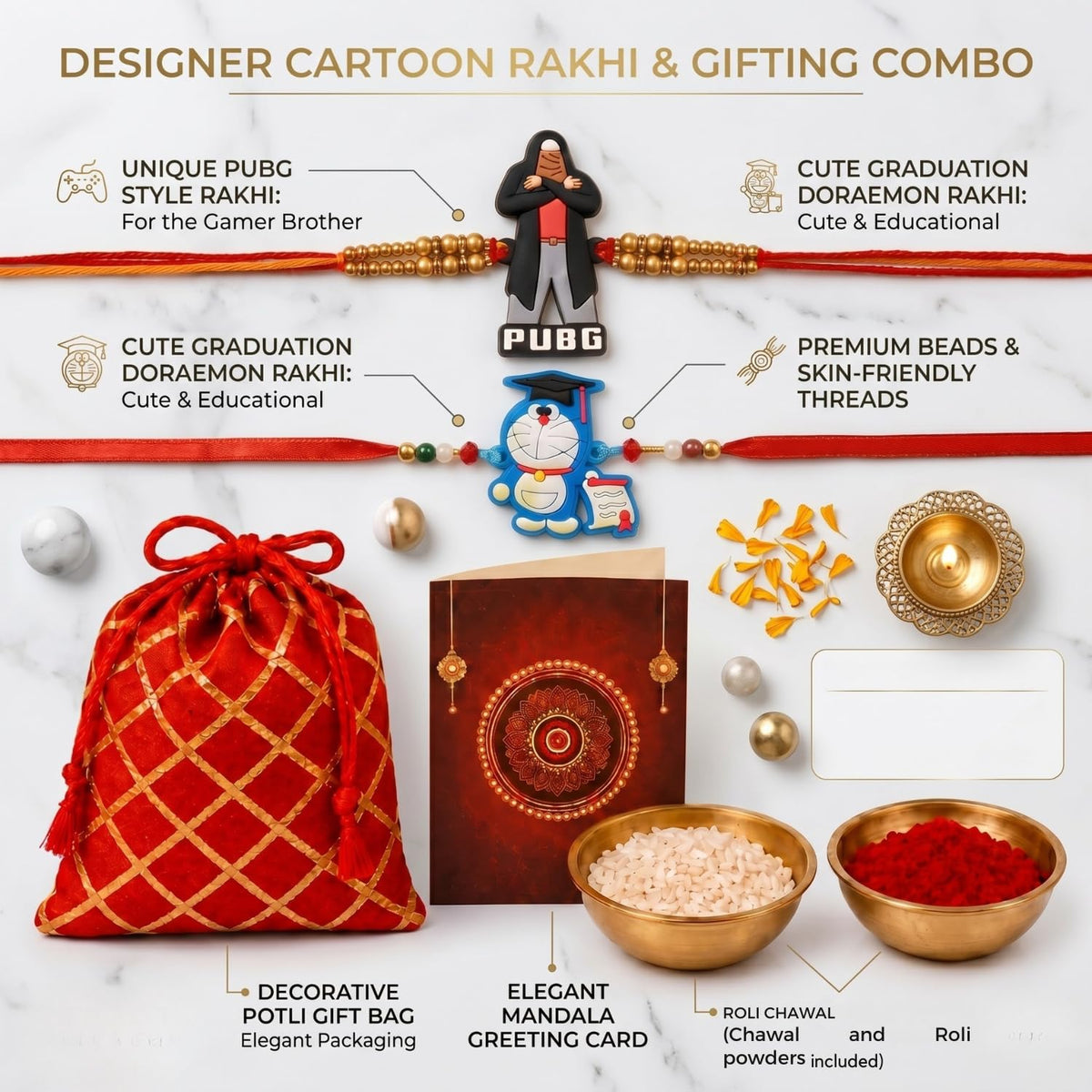 Kalakriti Cartoon Character Rakhi Set of 2 for Kids Brother – Fun & Colorful Rakshabandhan for Boys & Toddlers RakhiGanesh