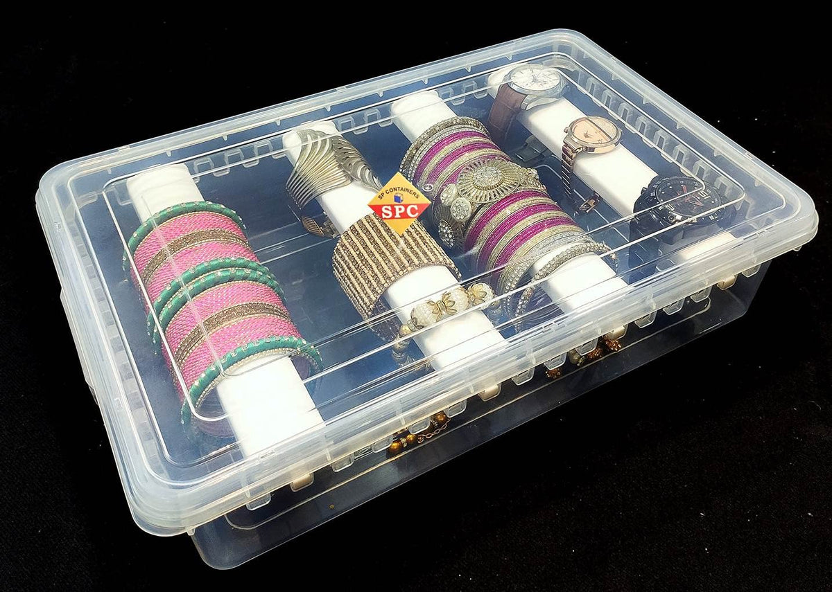 SPC Plastic Adjustable 4 Rod Bangle Box Chudi Set Organizer Jewellery Storage Display Box For Chudi Bracelet Wrist Watch Hair Bands Scrunchies Accessories,Trans