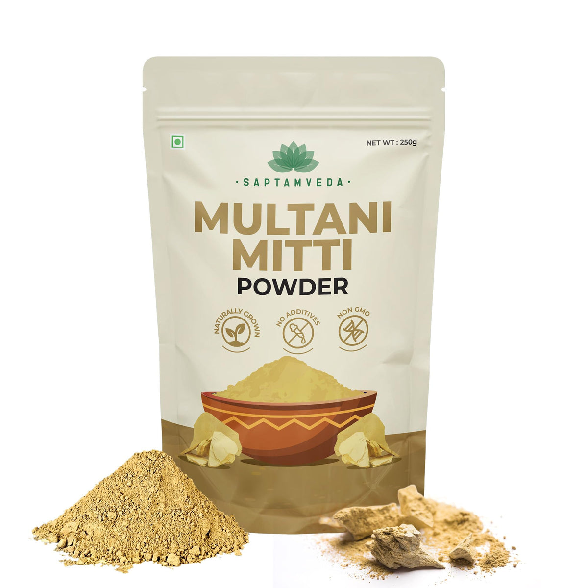 SAPTAMVEDA Multani Mitti Powder 250g | for Face Pack & Skin Care | Natural Fuller's Earth Powder | Fine Blend for DIY Beauty Care | Deep Cleansing Clay | No Add