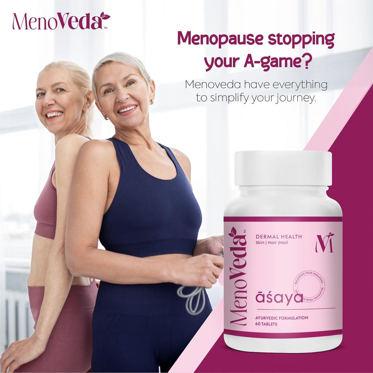 Menoveda Asaya Menopause Support Supplement for Women – 60 Tablets (Pack of 2) | Skin, Hair & Nail Health with Hormone Balance Support | Perimenopause & Menopau