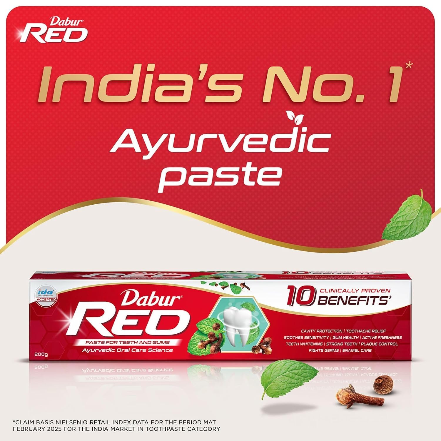 Dabur Red 600g (150g x 4, Pack of 4) Toothpaste - India's No.1 Ayurvedic Paste, Provides Protection Plaque Removal, Toothache, Yellow Teeth, Bad Breath-