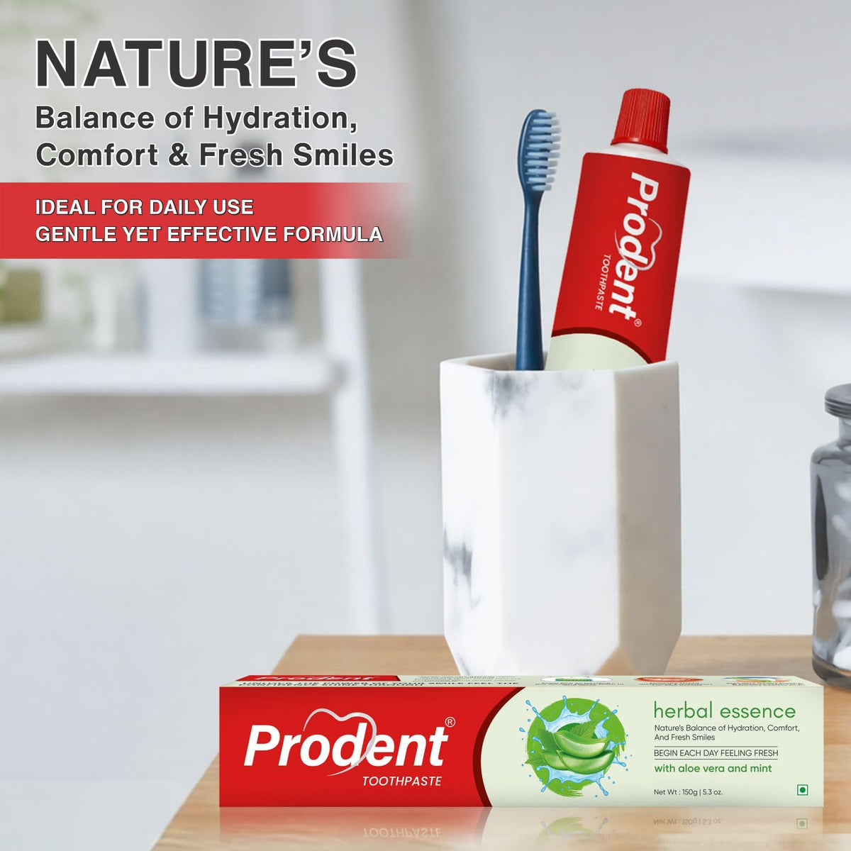 Prodent Aloe Vera & Mint Herbal Toothpaste 150g | For Gum Care, Long-Lasting Fresh Breath & Clean Teeth | Safe & Effective Oral Care 150 g (Pack of 1)