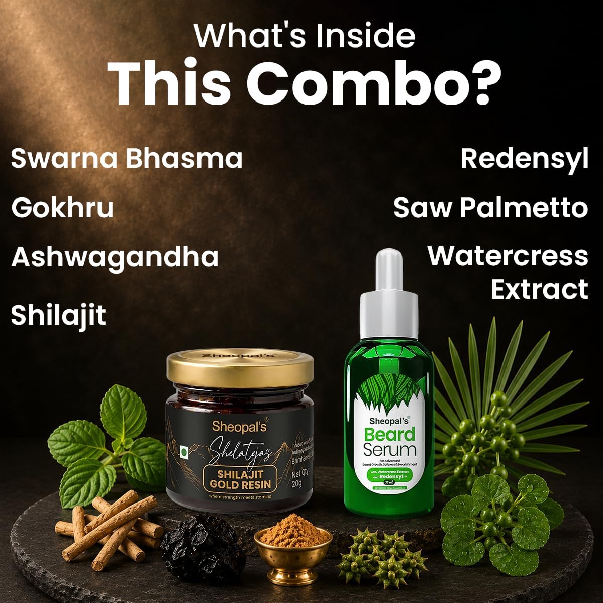 Beard Serum & Shilajit Resin Combo | Beard Serum with Watercress Extract & Redensyl | Ayurvedic Wellness Combo for Men