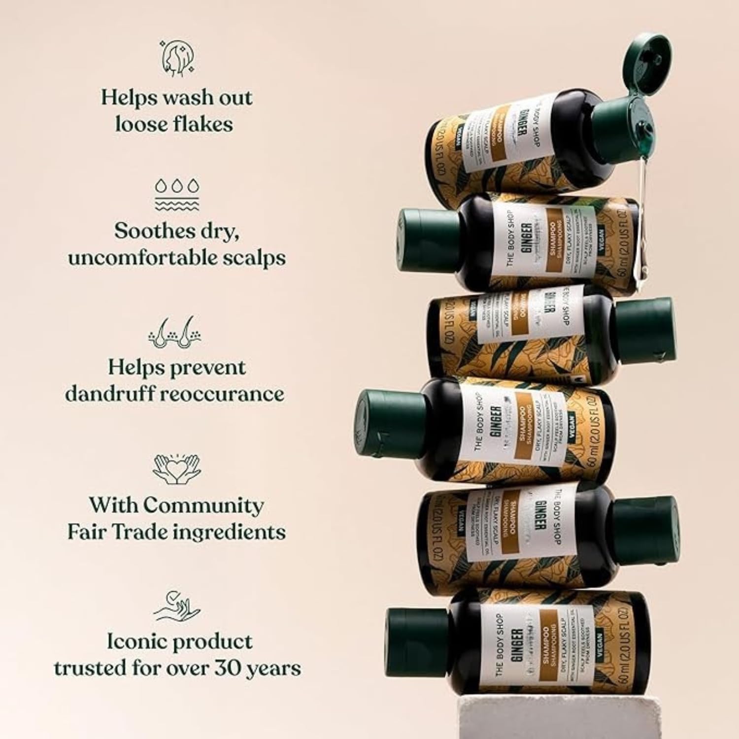 The Body Shop Ginger Scalp Care Shampoo, Dry, Flaky Scalp, With Ginger Root Essential Oil, Scalp Feels Soothed From Dryness, Vegan | 400 mL / 13.5 Oz