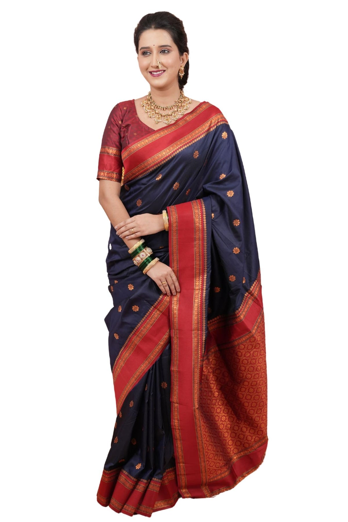 SGF11 Women's Kanjivaram Soft Silk Saree With Blouse Piece 6.3metres Dark Blue