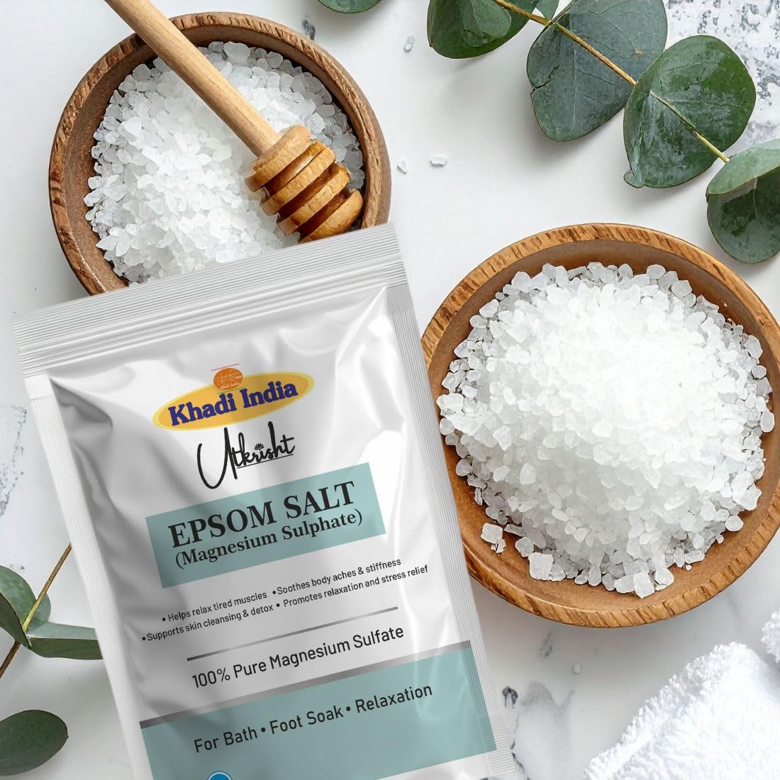 Khadi Utkrisht Epsom Salt, 100% Pure Magnesium Sulphate, Bath and Foot Soak for Muscle Pain Relief, Relaxation and Detox, 1 kg