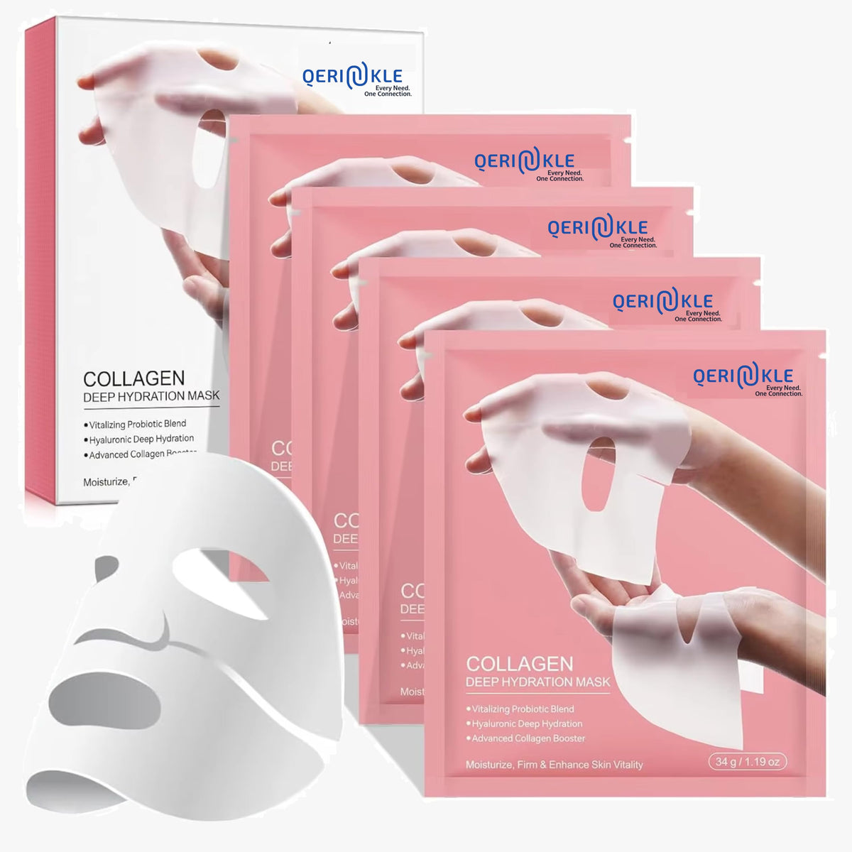 QERINKLE Pack of 4 Bio-Collagen Real Deep Mask, Hydrating Overnight Hydrogel Mask, Pore Minimizing, Elasticity, Plumping Improvement, Korean Skin Care, Valentin