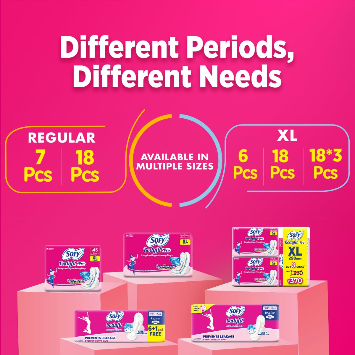 Sofy Bodyfit Pro Sanitary Pads (XL Size - 290 mm) 54 pads - Deep Absorption & fragrance, Centre Thick Fit, Soft on skin with comfy dry top sheet, with disposabl