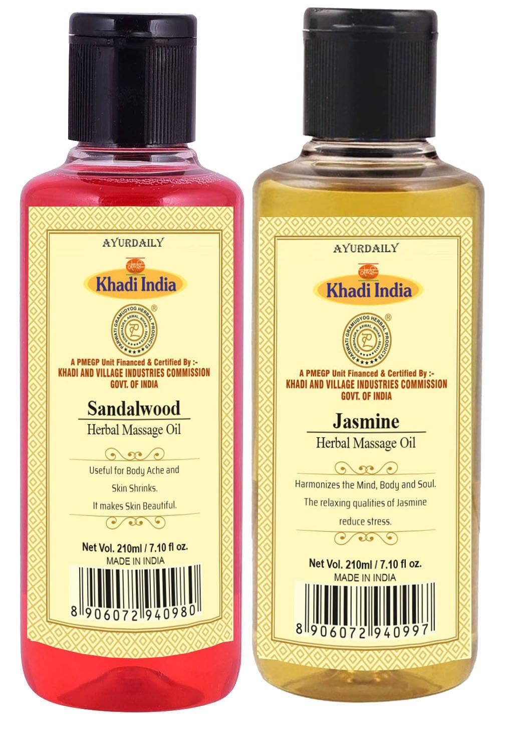 Khadi Massage oil Combo - Sandalwood & Jasmine 210ml (Pack of 2)