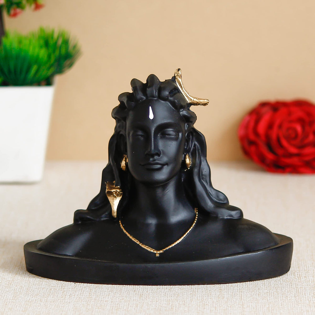 eCraftIndia Black Resin Adiyogi Shiva Statue for Car Dashboard| Adiyogi Statue for Home Decor Pooja Room Office| Mahadev Murti Lord Shiva Idol Gift for Diwali M