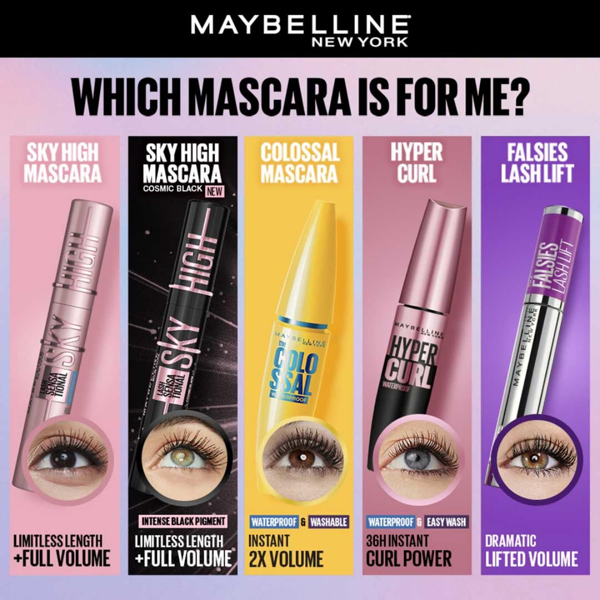 Maybelline New York Lash Sensational Sky High Waterproof Mascara,Very Black