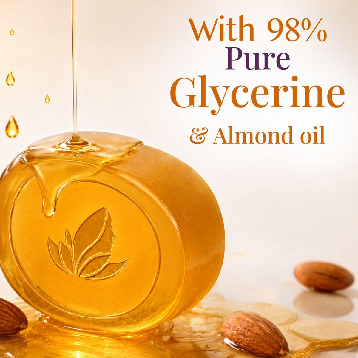 Santoor PureGlo Glycerine Soap with Almond Oil and Glycerine, 125g (Pack of 6) for Nourished Glowing Skin
