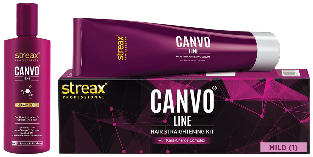 Streax Professional Canvoline Hair Straightening Cream, With Kera-Charge Complex, For All Hair Types, Mild, 160 gm Canvoline Straightening Post Care Shampoo for