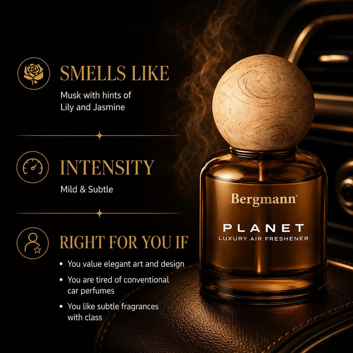 Bergmann Planet Luxury Car Perfume, Car Air Freshener, For Car & Home, Alcohol-free, Long-Lasting upto 90 days, COLOGNE, 110ml